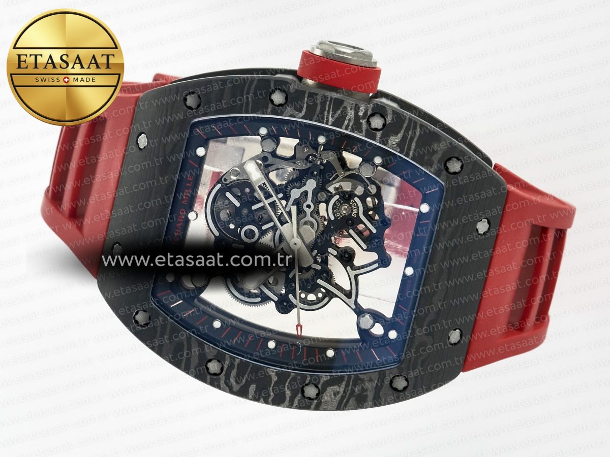 Richard Mille RM055 Ti/NTPT UOKF 1:1 Best Edition Black Inner Bezel Red Crown on Red Rubber Strap RMUL2 Super Clone - Görsel 9