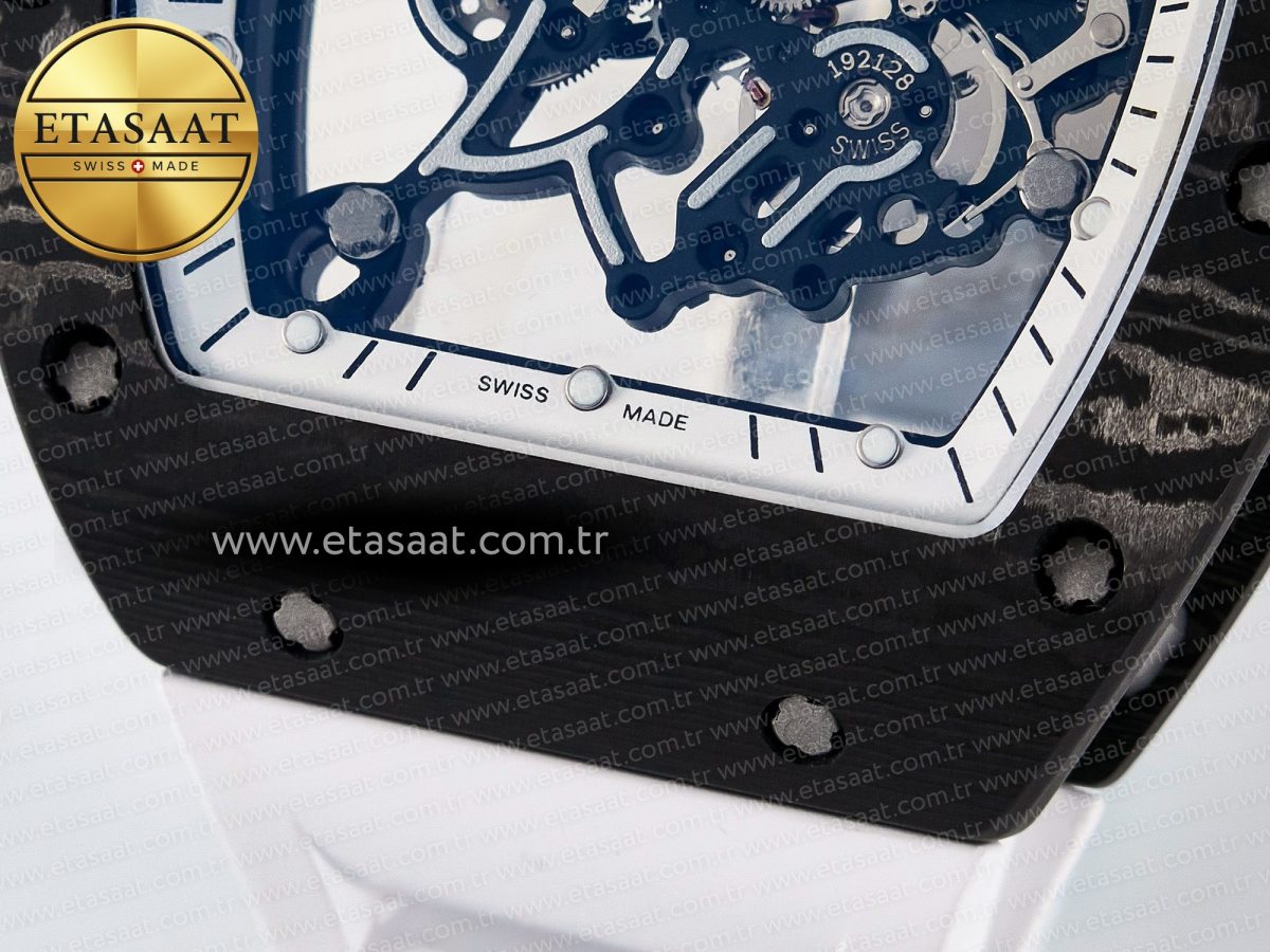 Richard Mille RM055 Ti/NTPT UOKF 1:1 Best Edition White/Black Inner Bezel White Crown on White Rubber Strap RMUL2 Super Clone - Görsel 12