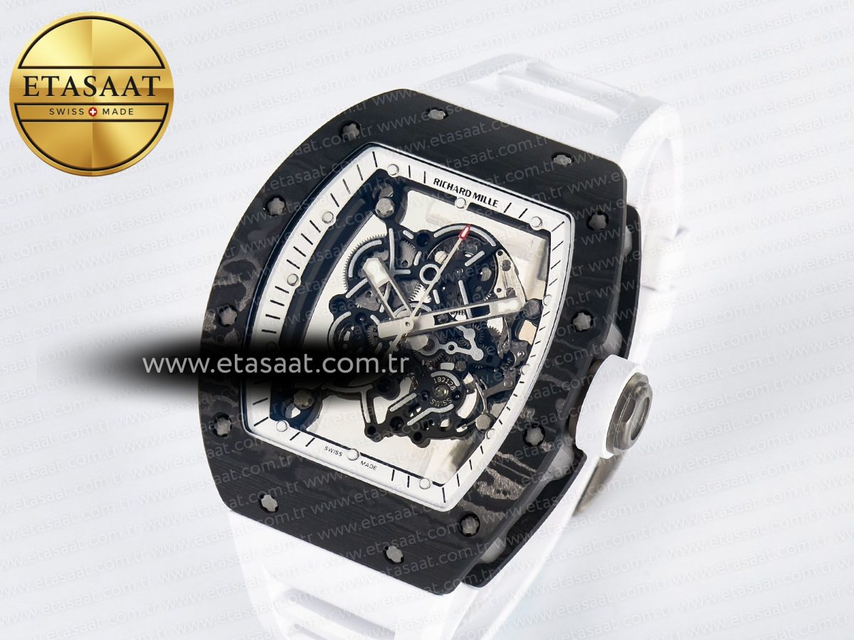 Richard Mille RM055 Ti/NTPT UOKF 1:1 Best Edition White/Black Inner Bezel White Crown on White Rubber Strap RMUL2 Super Clone - Görsel 2
