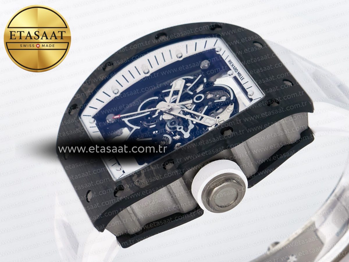 Richard Mille RM055 Ti/NTPT UOKF 1:1 Best Edition White/Black Inner Bezel White Crown on White Rubber Strap RMUL2 Super Clone - Görsel 6