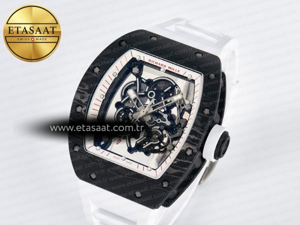 Richard Mille RM055 Ti/NTPT UOKF 1:1 Best Edition White/Red Inner Bezel White Crown on White Rubber Strap RMUL2 Super Clone