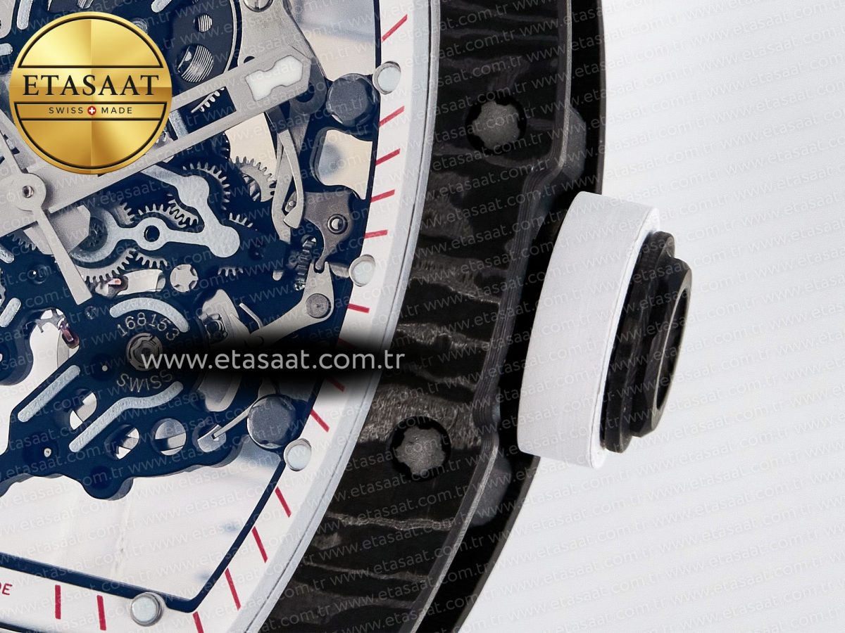 Richard Mille RM055 Ti/NTPT UOKF 1:1 Best Edition White/Red Inner Bezel White Crown on White Rubber Strap RMUL2 Super Clone - Görsel 11