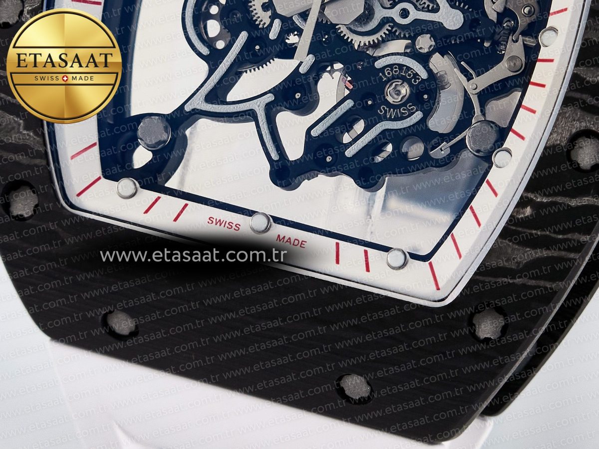 Richard Mille RM055 Ti/NTPT UOKF 1:1 Best Edition White/Red Inner Bezel White Crown on White Rubber Strap RMUL2 Super Clone - Görsel 12