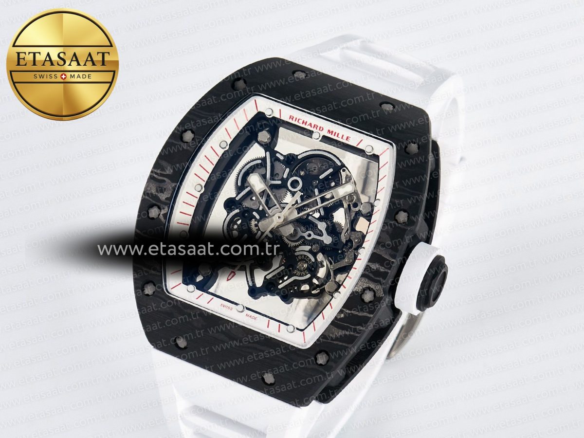 Richard Mille RM055 Ti/NTPT UOKF 1:1 Best Edition White/Red Inner Bezel White Crown on White Rubber Strap RMUL2 Super Clone - Görsel 2