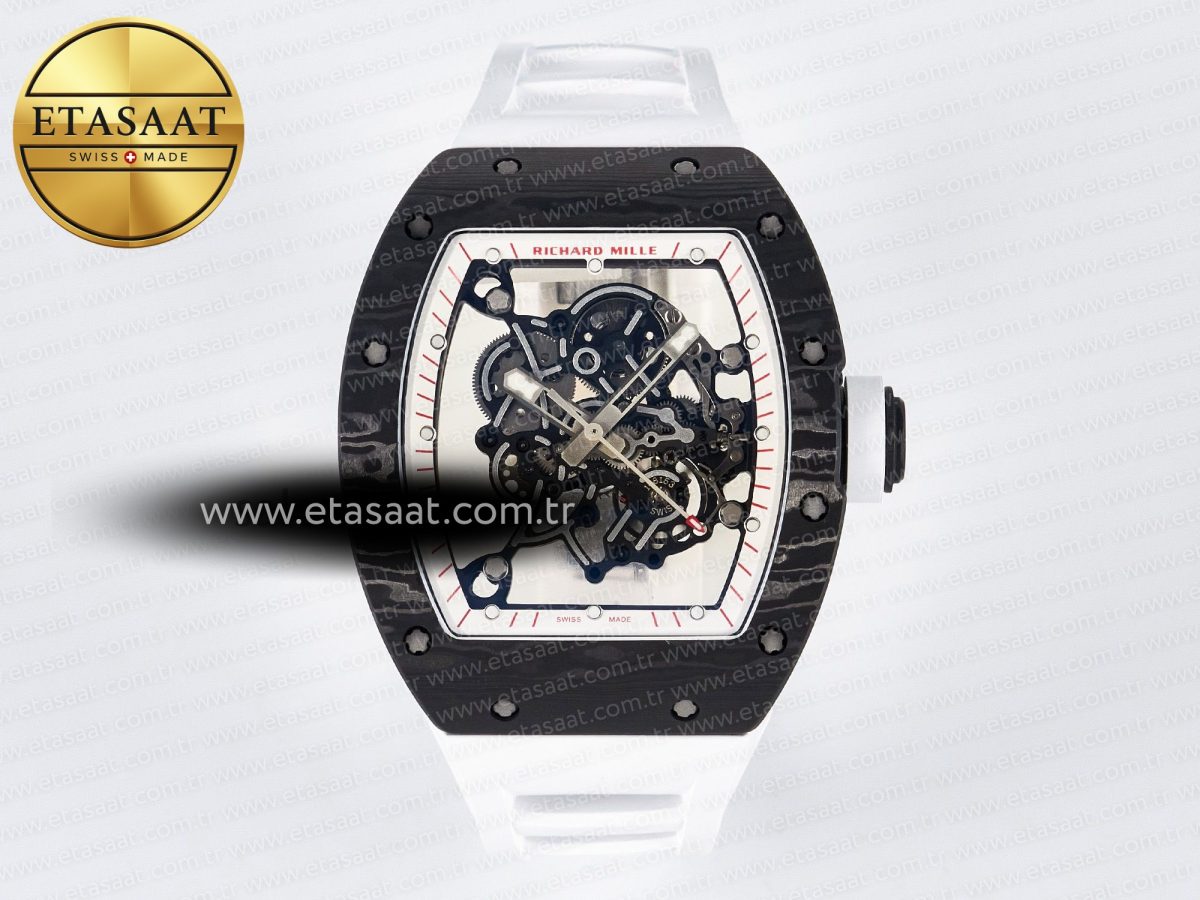Richard Mille RM055 Ti/NTPT UOKF 1:1 Best Edition White/Red Inner Bezel White Crown on White Rubber Strap RMUL2 Super Clone - Görsel 3