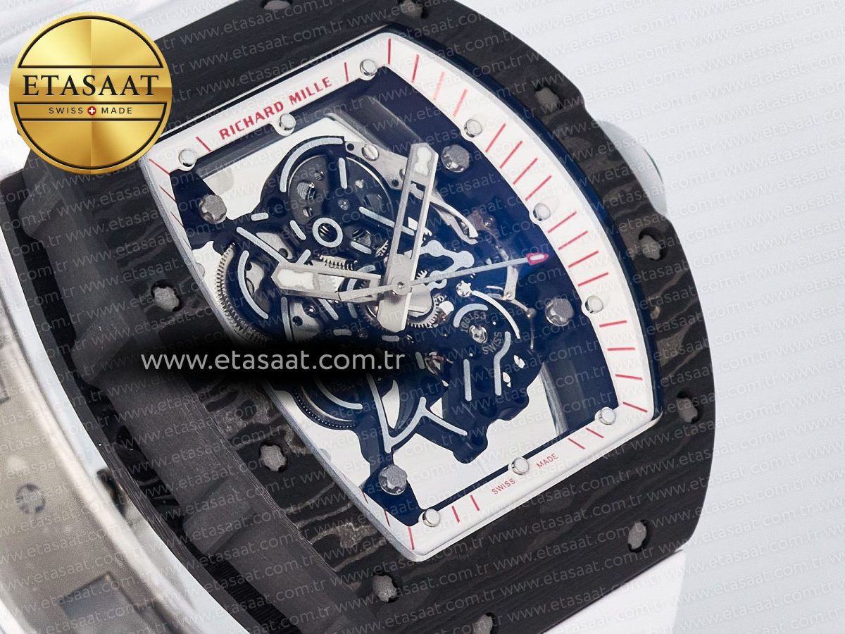 Richard Mille RM055 Ti/NTPT UOKF 1:1 Best Edition White/Red Inner Bezel White Crown on White Rubber Strap RMUL2 Super Clone - Görsel 5