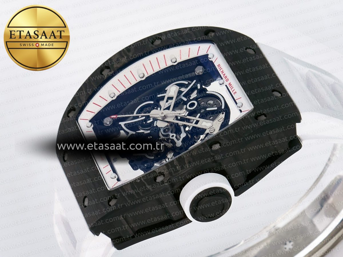 Richard Mille RM055 Ti/NTPT UOKF 1:1 Best Edition White/Red Inner Bezel White Crown on White Rubber Strap RMUL2 Super Clone - Görsel 6