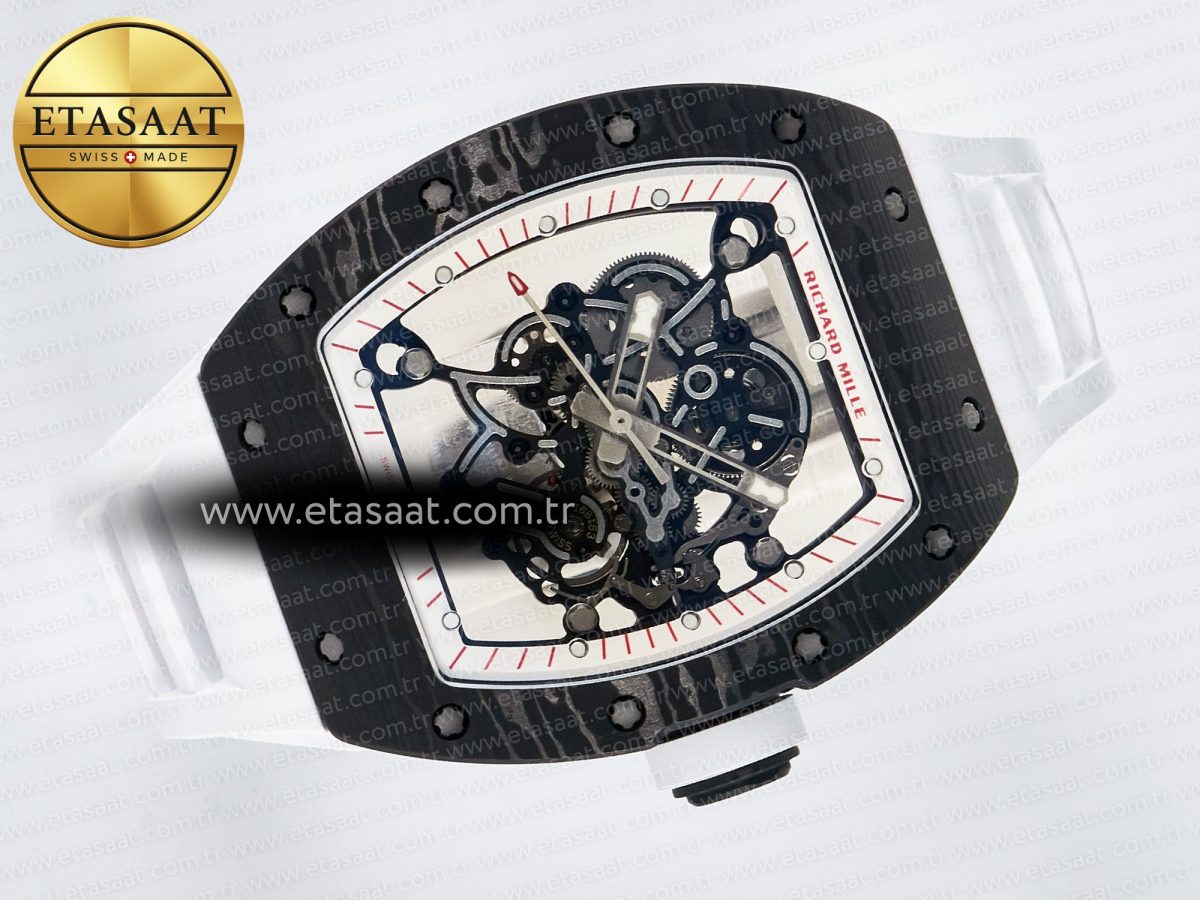 Richard Mille RM055 Ti/NTPT UOKF 1:1 Best Edition White/Red Inner Bezel White Crown on White Rubber Strap RMUL2 Super Clone - Görsel 8