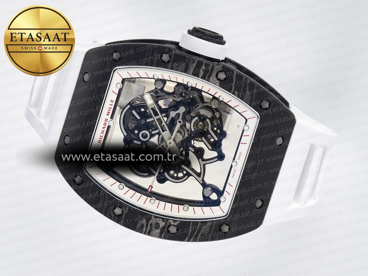 Richard Mille RM055 Ti/NTPT UOKF 1:1 Best Edition White/Red Inner Bezel White Crown on White Rubber Strap RMUL2 Super Clone - Görsel 9