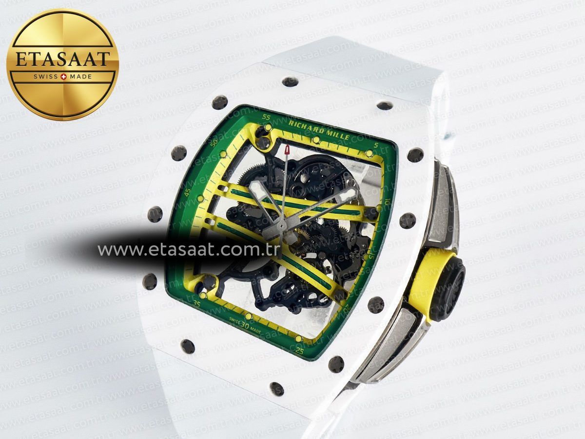 Richard Mille RM061 White Ceramic ZF 1:1 Best Edition on White Rubber Strap RMUL2 Super Clone - Görsel 2