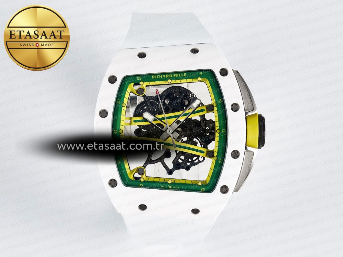 Richard Mille RM061 White Ceramic ZF 1:1 Best Edition on White Rubber Strap RMUL2 Super Clone - Görsel 3