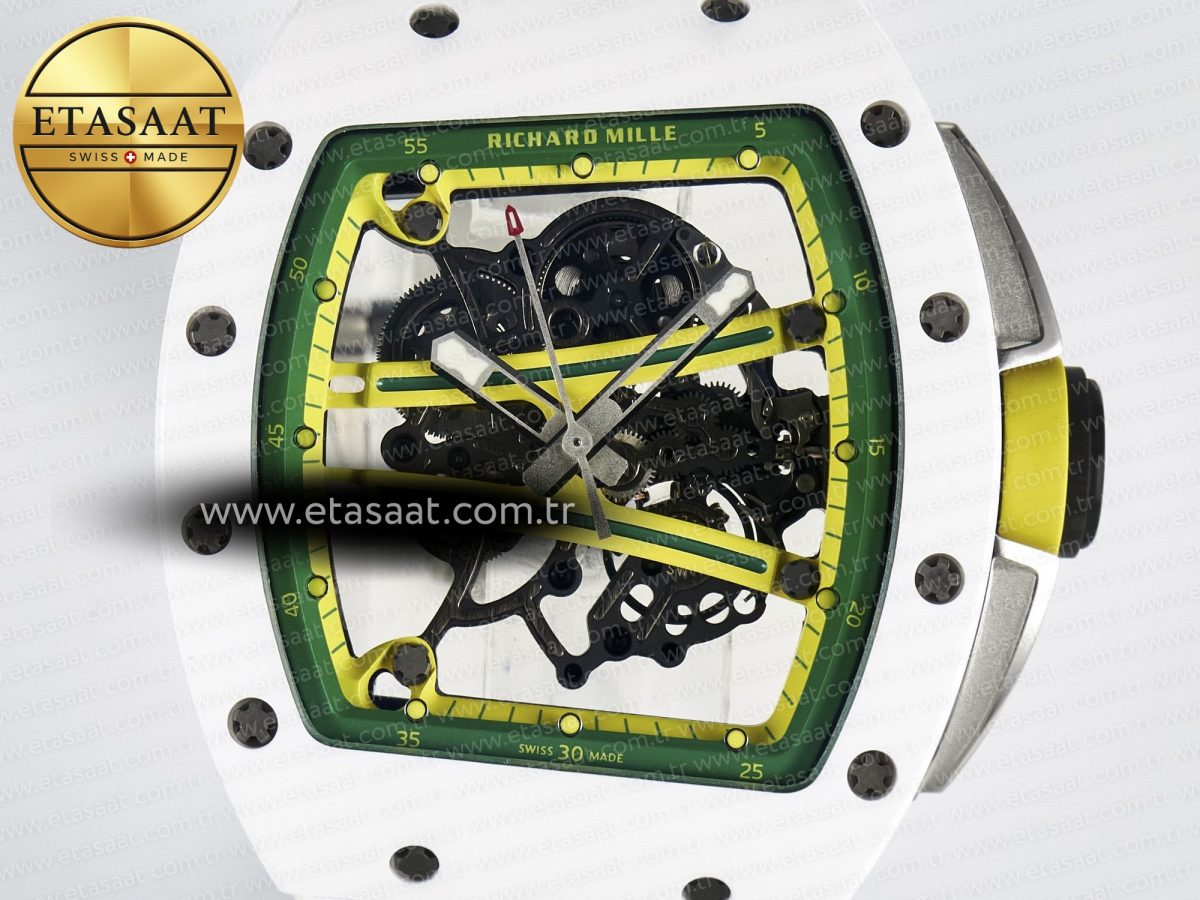 Richard Mille RM061 White Ceramic ZF 1:1 Best Edition on White Rubber Strap RMUL2 Super Clone - Görsel 4