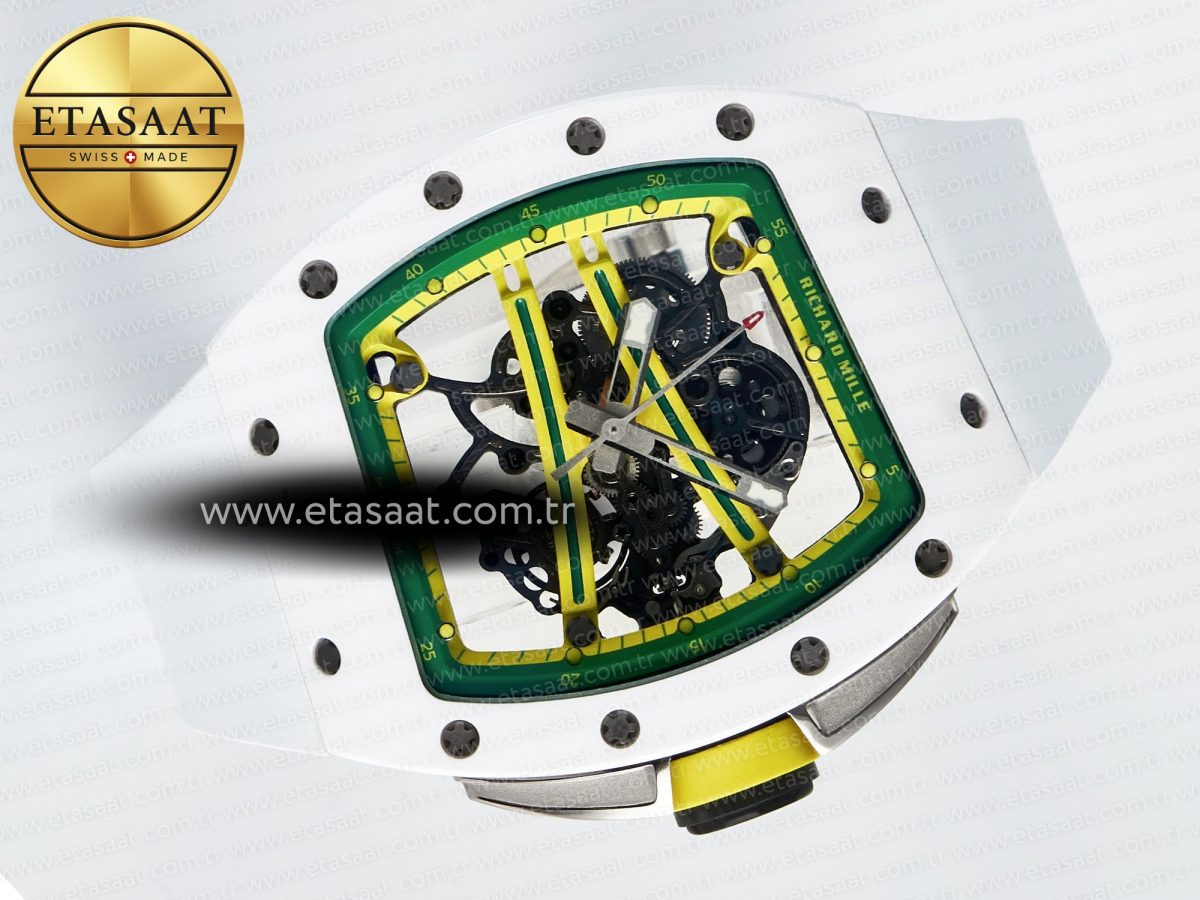 Richard Mille RM061 White Ceramic ZF 1:1 Best Edition on White Rubber Strap RMUL2 Super Clone - Görsel 8