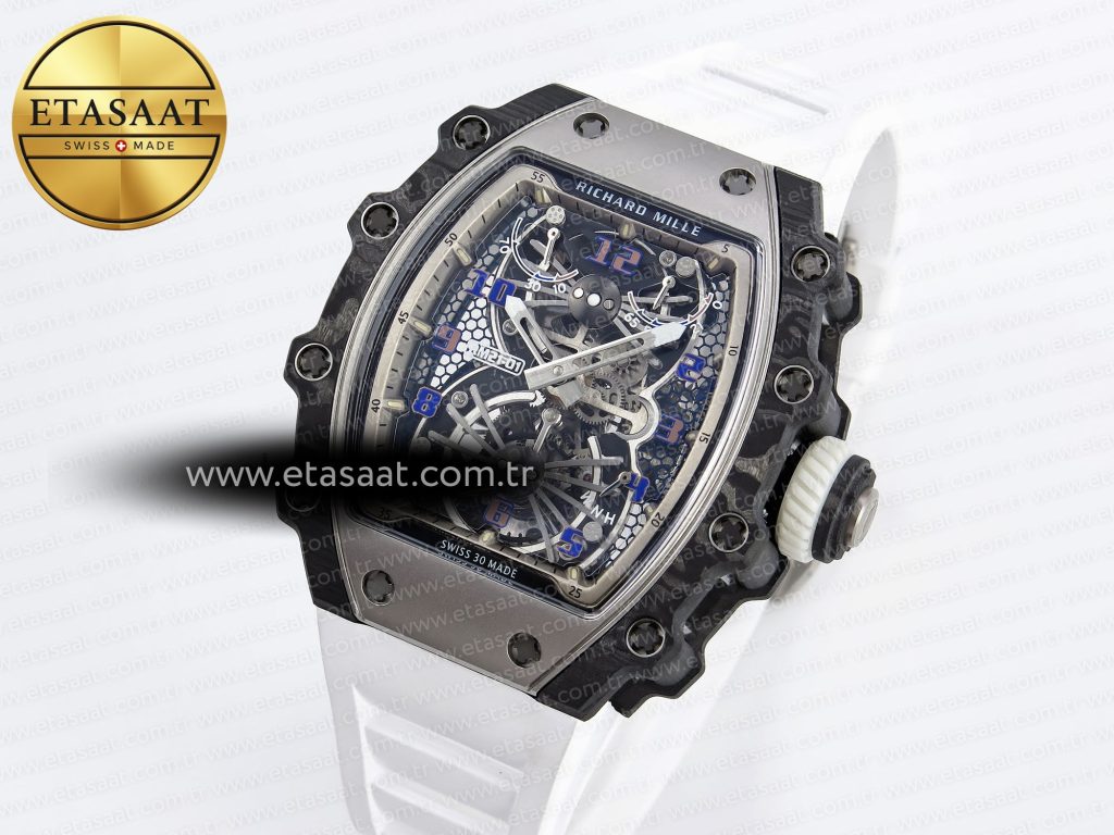 rm21 01 ss tourbillon rmf best edition skeleton dial on white rubber strap2