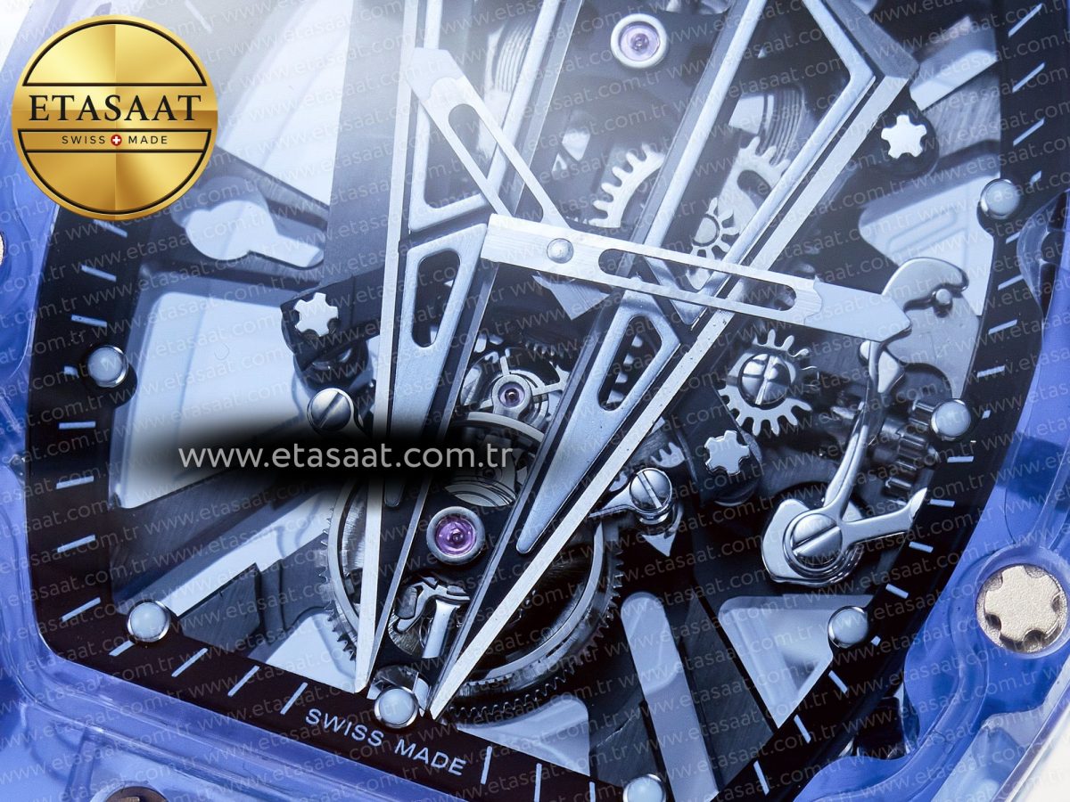 Richard Mille RM27-03 Blue Transparent Tourbillon MSF Best Edition Skull Dial on White Rubber Strap - Görsel 11