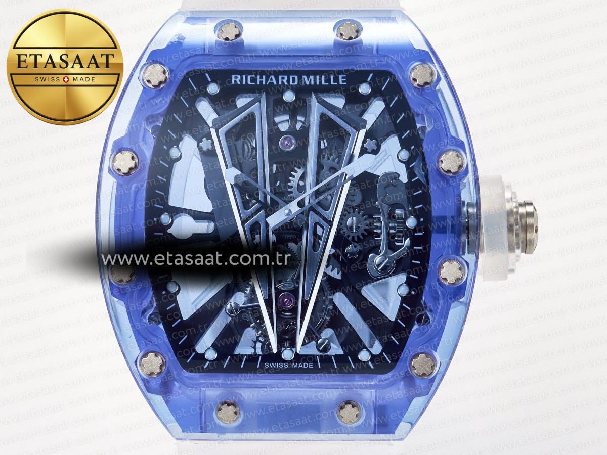 Richard Mille RM27-03 Blue Transparent Tourbillon MSF Best Edition Skull Dial on White Rubber Strap - Görsel 4
