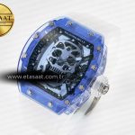 Richard Mille RM52-01 Blue Transparent Tourbillon MSF Best Edition Skull Dial on White Rubber Strap