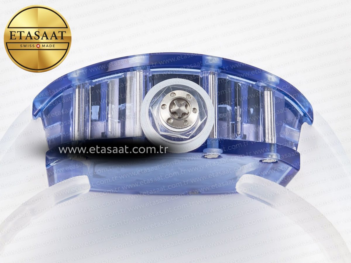 Richard Mille RM52-01 Blue Transparent Tourbillon MSF Best Edition Skull Dial on White Rubber Strap - Görsel 14