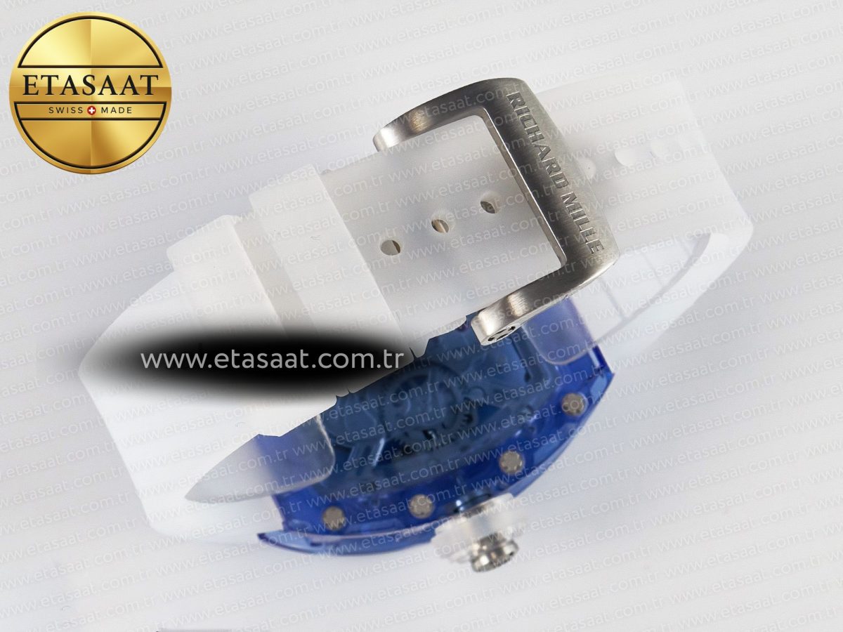 Richard Mille RM52-01 Blue Transparent Tourbillon MSF Best Edition Skull Dial on White Rubber Strap - Görsel 15