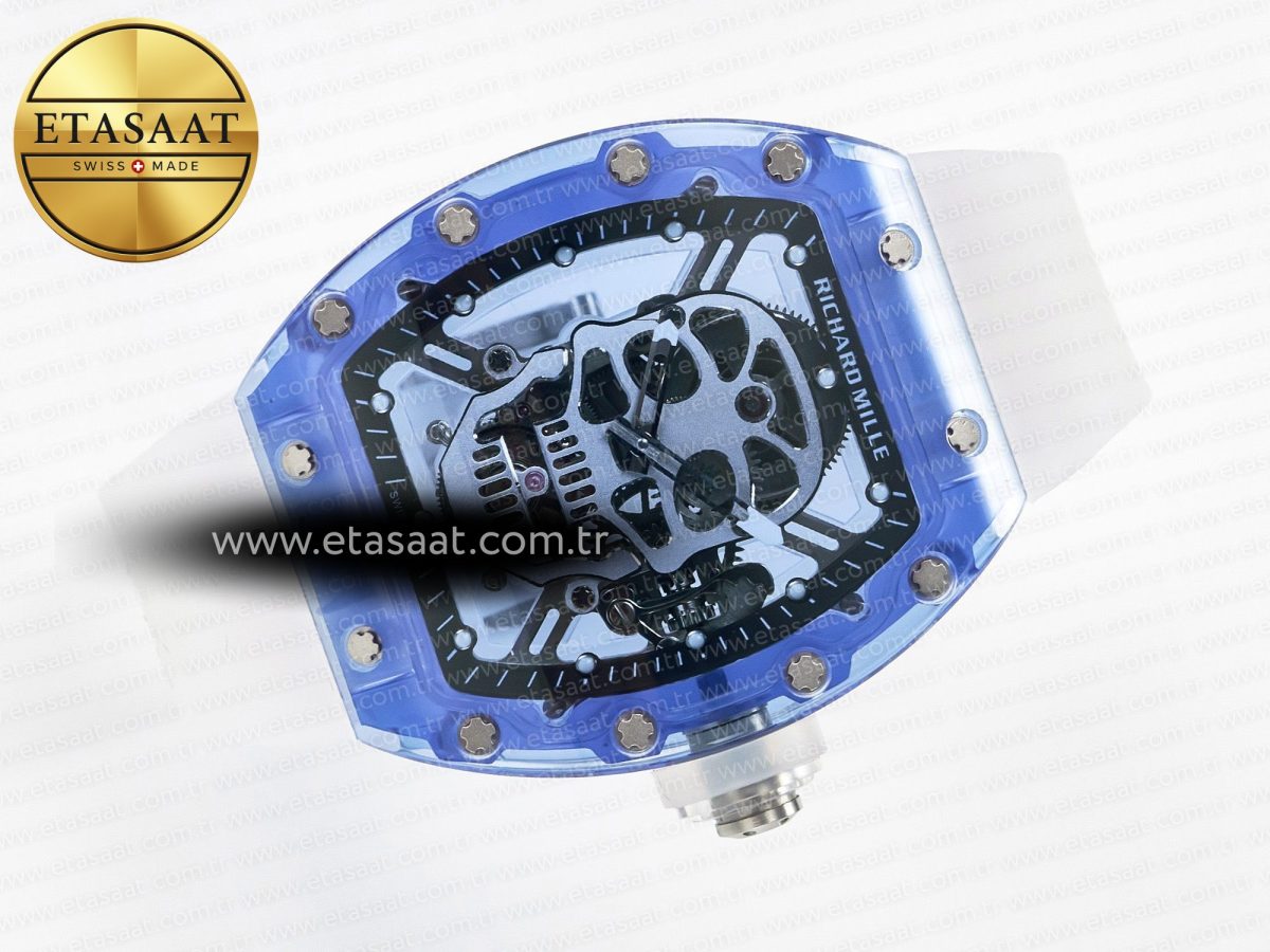 Richard Mille RM52-01 Blue Transparent Tourbillon MSF Best Edition Skull Dial on White Rubber Strap - Görsel 8