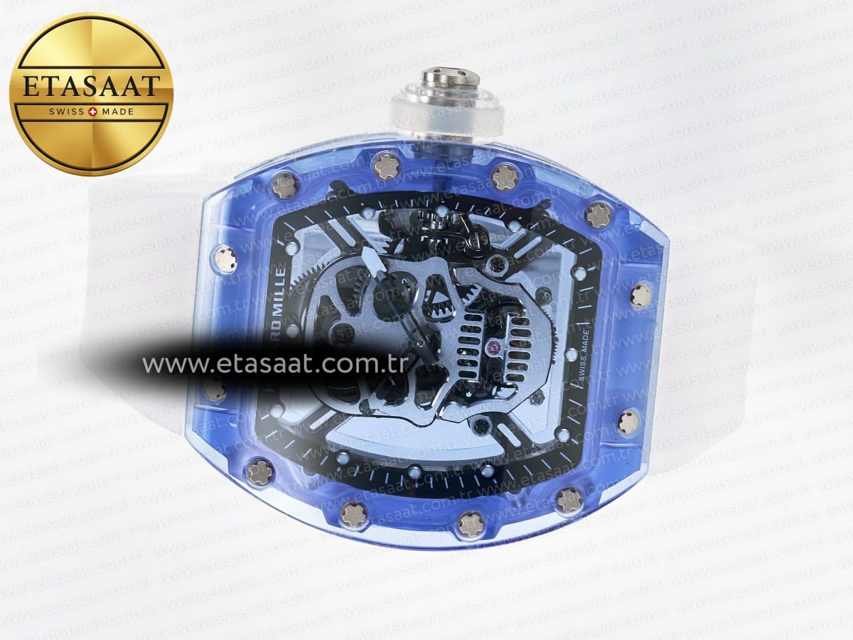 Richard Mille RM52-01 Blue Transparent Tourbillon MSF Best Edition Skull Dial on White Rubber Strap - Görsel 9