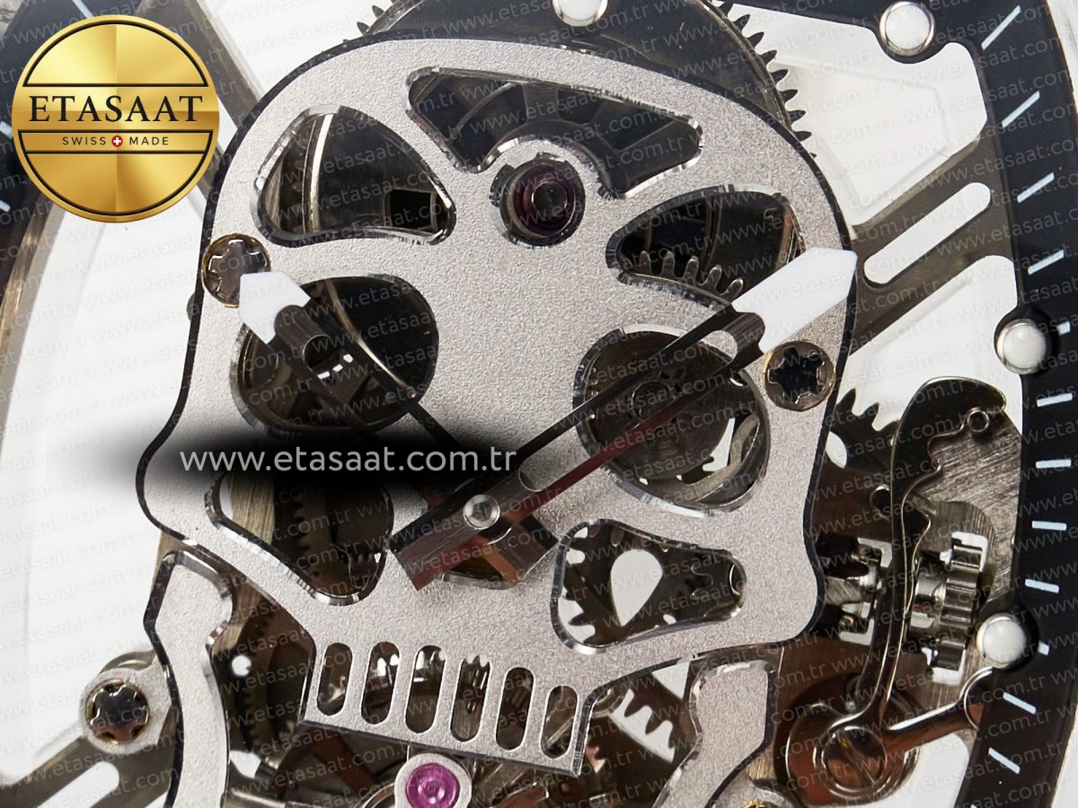 Richard Mille RM52-01 White Transparent Tourbillon MSF Best Edition Skull Dial on White Rubber Strap - Görsel 10