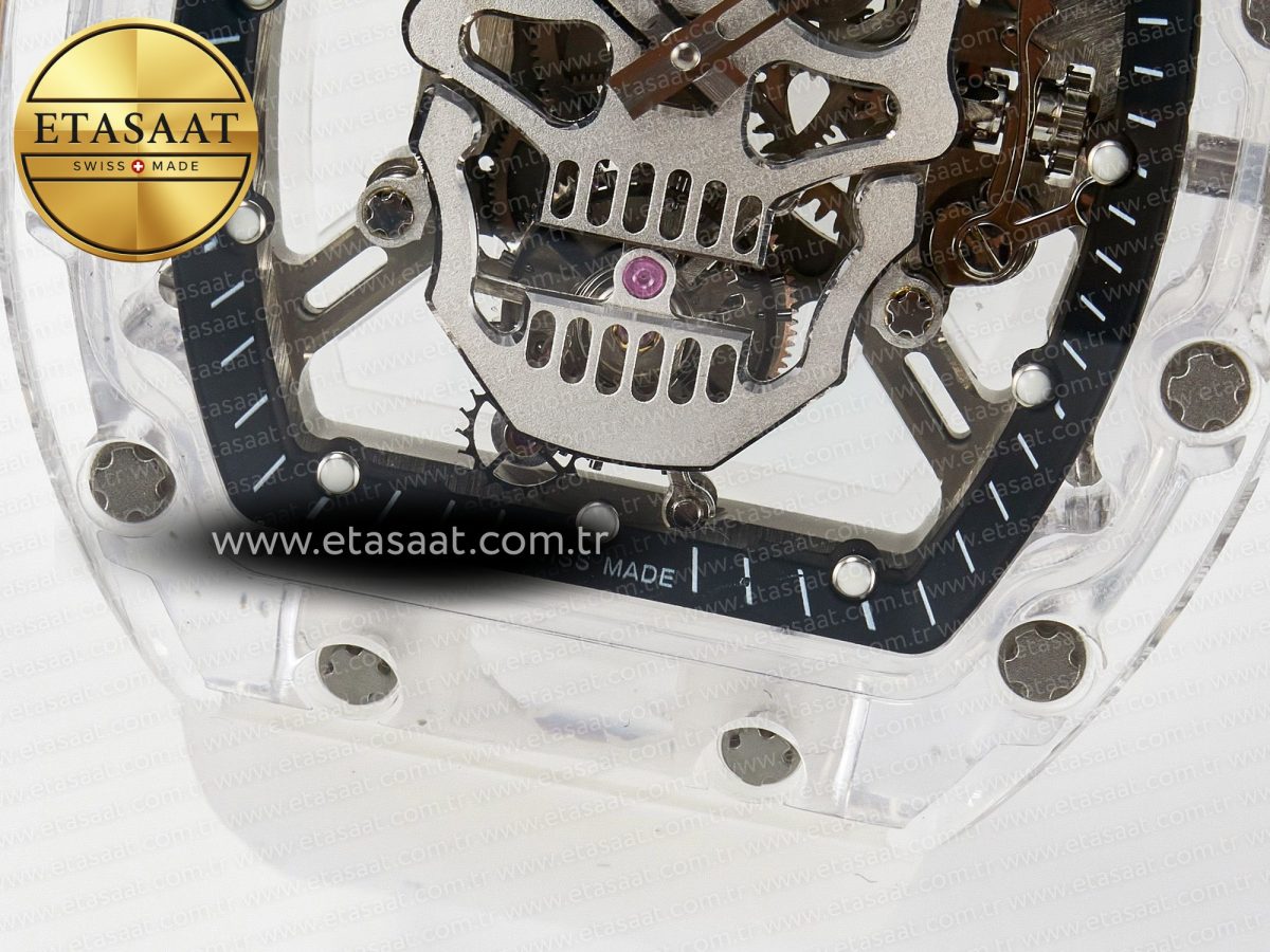Richard Mille RM52-01 White Transparent Tourbillon MSF Best Edition Skull Dial on White Rubber Strap - Görsel 12