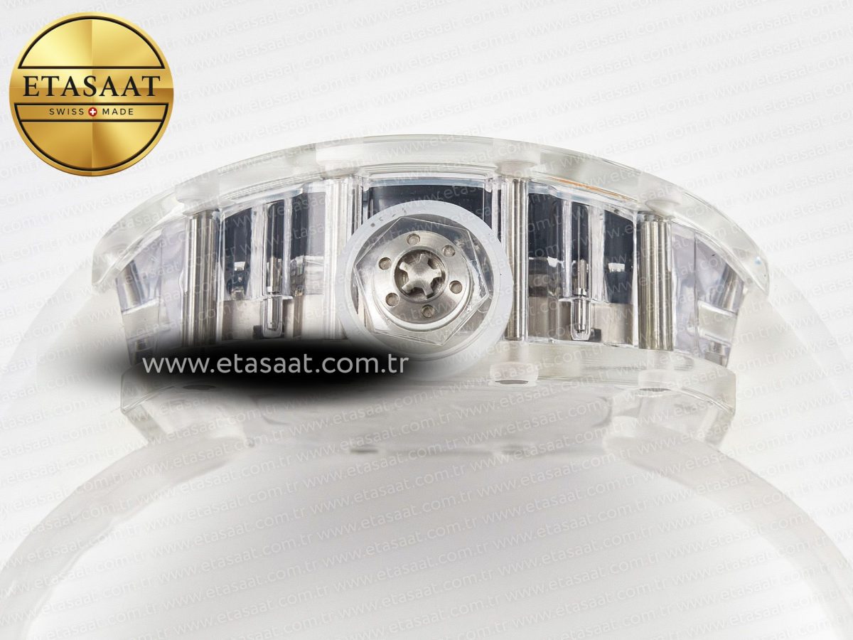 Richard Mille RM52-01 White Transparent Tourbillon MSF Best Edition Skull Dial on White Rubber Strap - Görsel 14