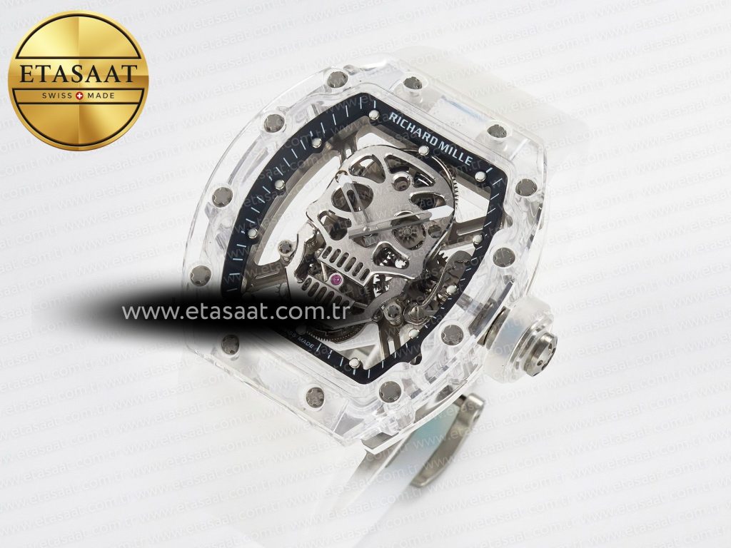 rm52 01 white transparent tourbillon msf best edition skull dial on white rubber strap2