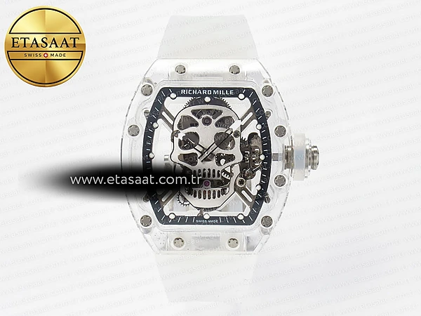 Richard Mille RM52-01 Beyaz Şeffaf Tourbillon Msf Kauçuk Eta Saat - 1:1 Süper Klon Replika Saat