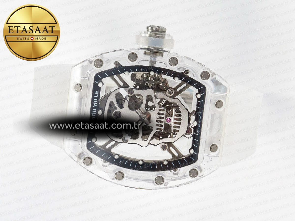 Richard Mille RM52-01 White Transparent Tourbillon MSF Best Edition Skull Dial on White Rubber Strap - Görsel 9