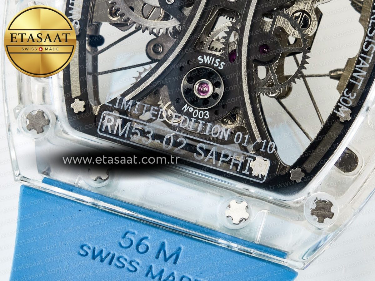 Richard Mille RM53-02 Transparent Tourbillon RMF Best Edition Skeleton Dial on Blue Rubber Strap - Görsel 19
