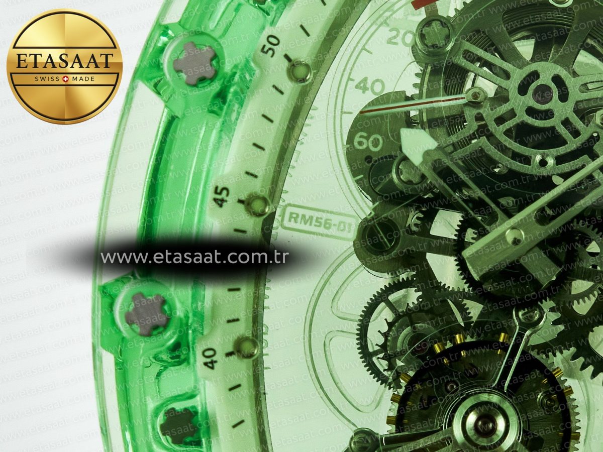 Richard Mille RM56-01 Green Transparent Tourbillon RMF Best Edition Skeleton Dial on White Rubber Strap - Görsel 12