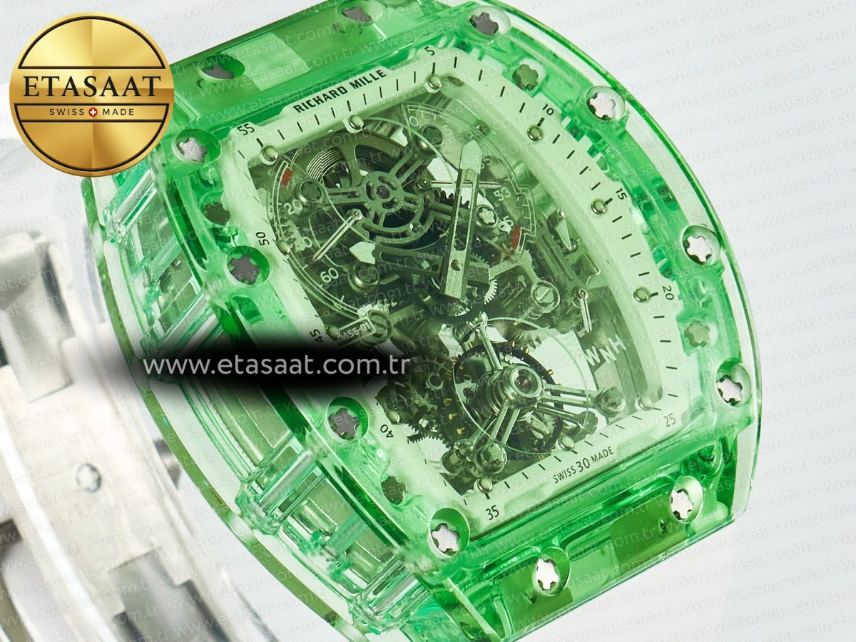 Richard Mille RM56-01 Green Transparent Tourbillon RMF Best Edition Skeleton Dial on White Rubber Strap - Görsel 5