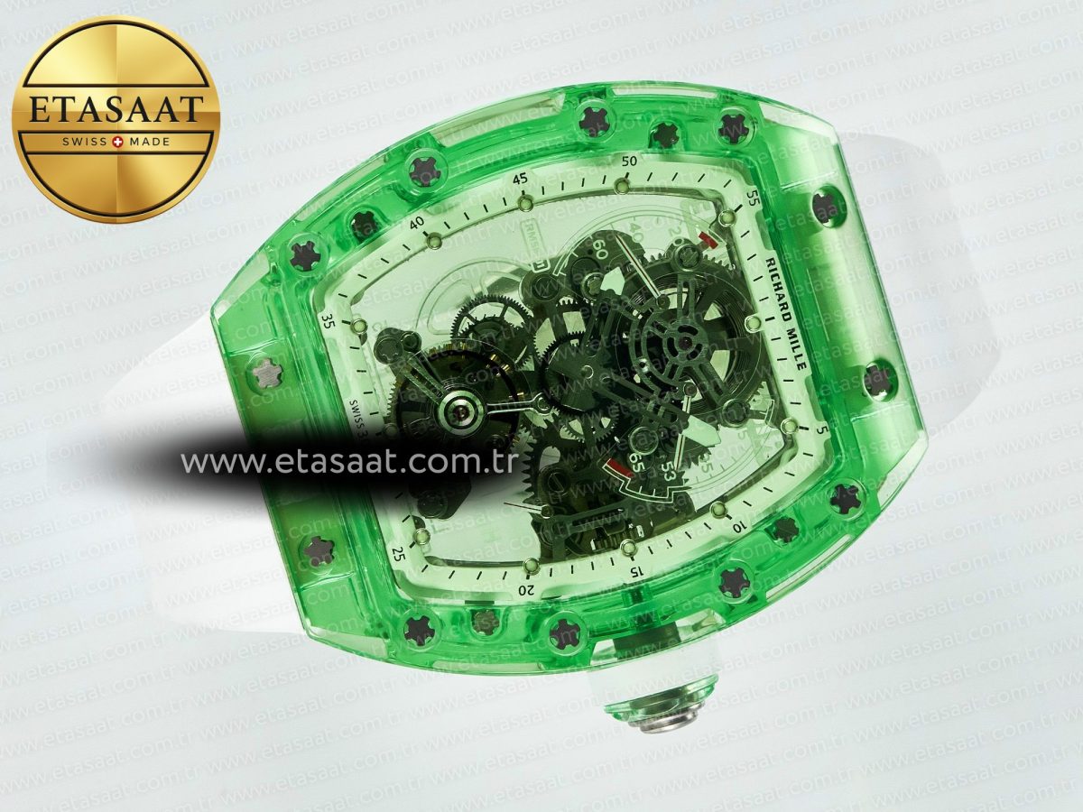 Richard Mille RM56-01 Green Transparent Tourbillon RMF Best Edition Skeleton Dial on White Rubber Strap - Görsel 8