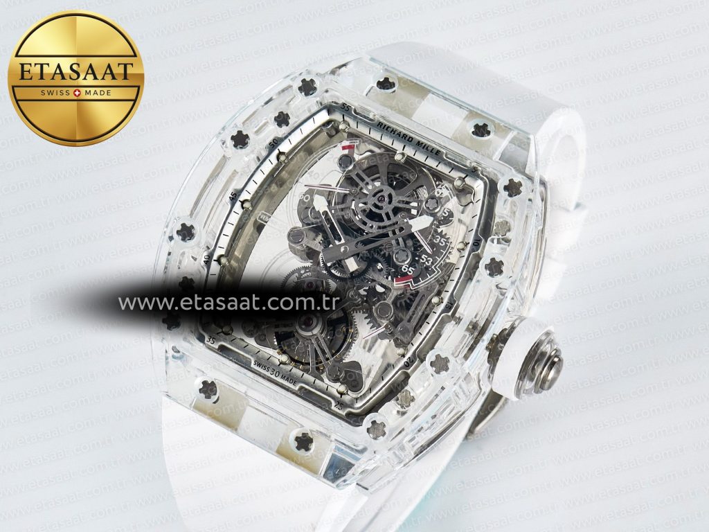 rm56 01 transparent tourbillon rmf best edition skeleton dial on white rubber strap2