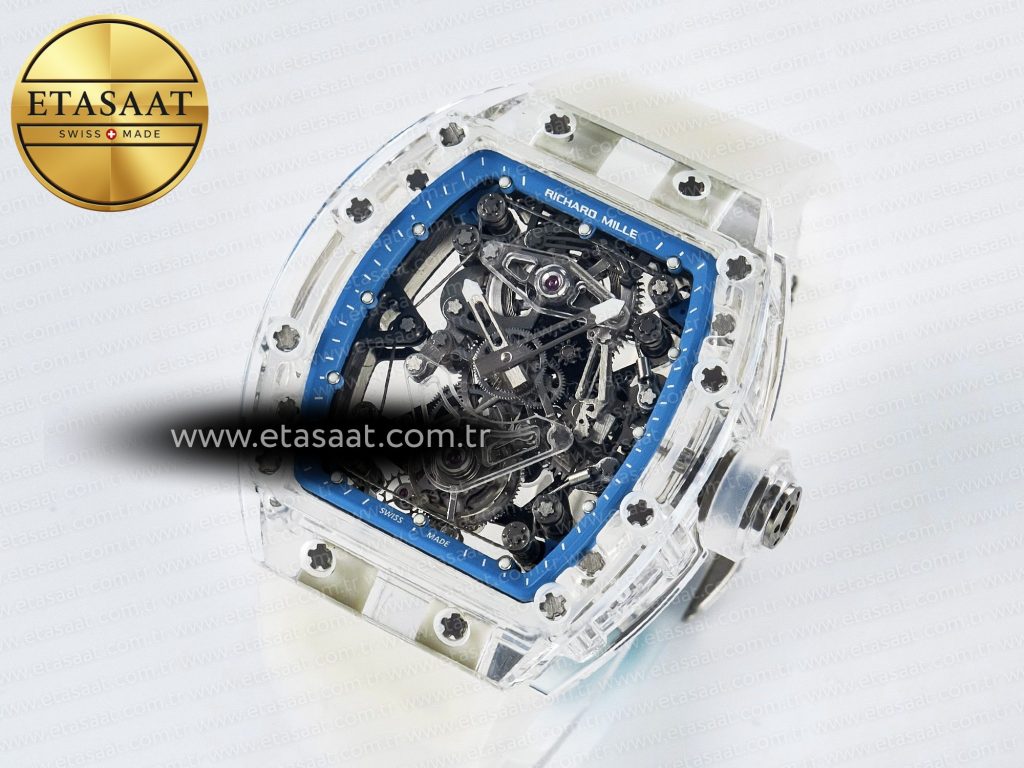 rm56 02 transparent tourbillon rmf best edition skeleton blue dial on transparent rubber strap1