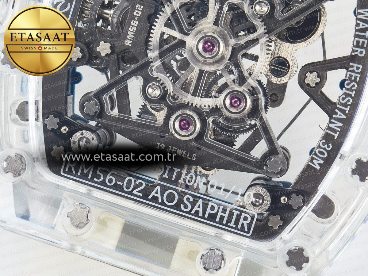 Richard Mille RM56-02 Transparent Tourbillon RMF Best Edition Skeleton Blue Dial on Transparent Rubber Strap - Görsel 19