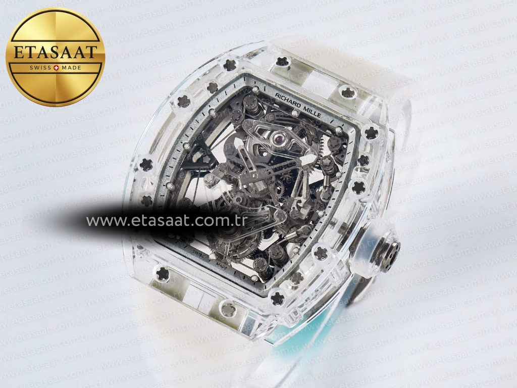 rm56 02 transparent tourbillon rmf best edition skeleton white dial on transparent rubber strap1