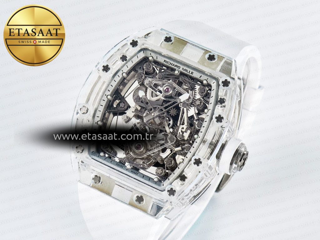rm56 02 transparent tourbillon rmf best edition skeleton white dial on white rubber strap1
