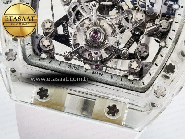Richard Mille RM56-02 Şeffaf Tourbillon Beyaz Kauçuk Eta Saat - Görsel 11 - 1:1 Süper Klon Saat