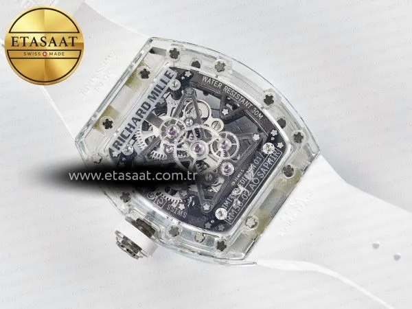 Richard Mille RM56-02 Şeffaf Tourbillon Beyaz Kauçuk Eta Saat - Görsel 15 - 1:1 Süper Klon Saat