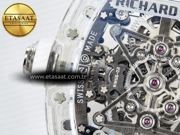 Richard Mille RM56-02 Şeffaf Tourbillon Beyaz Kauçuk Eta Saat - Görsel 17 - 1:1 Süper Klon Saat