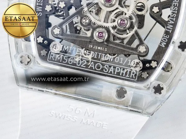 Richard Mille RM56-02 Şeffaf Tourbillon Beyaz Kauçuk Eta Saat - Görsel 18 - 1:1 Süper Klon Saat