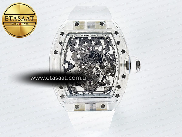 Richard Mille RM56-02 Şeffaf Tourbillon Beyaz Kauçuk Eta Saat - 1:1 Süper Klon Replika Saat