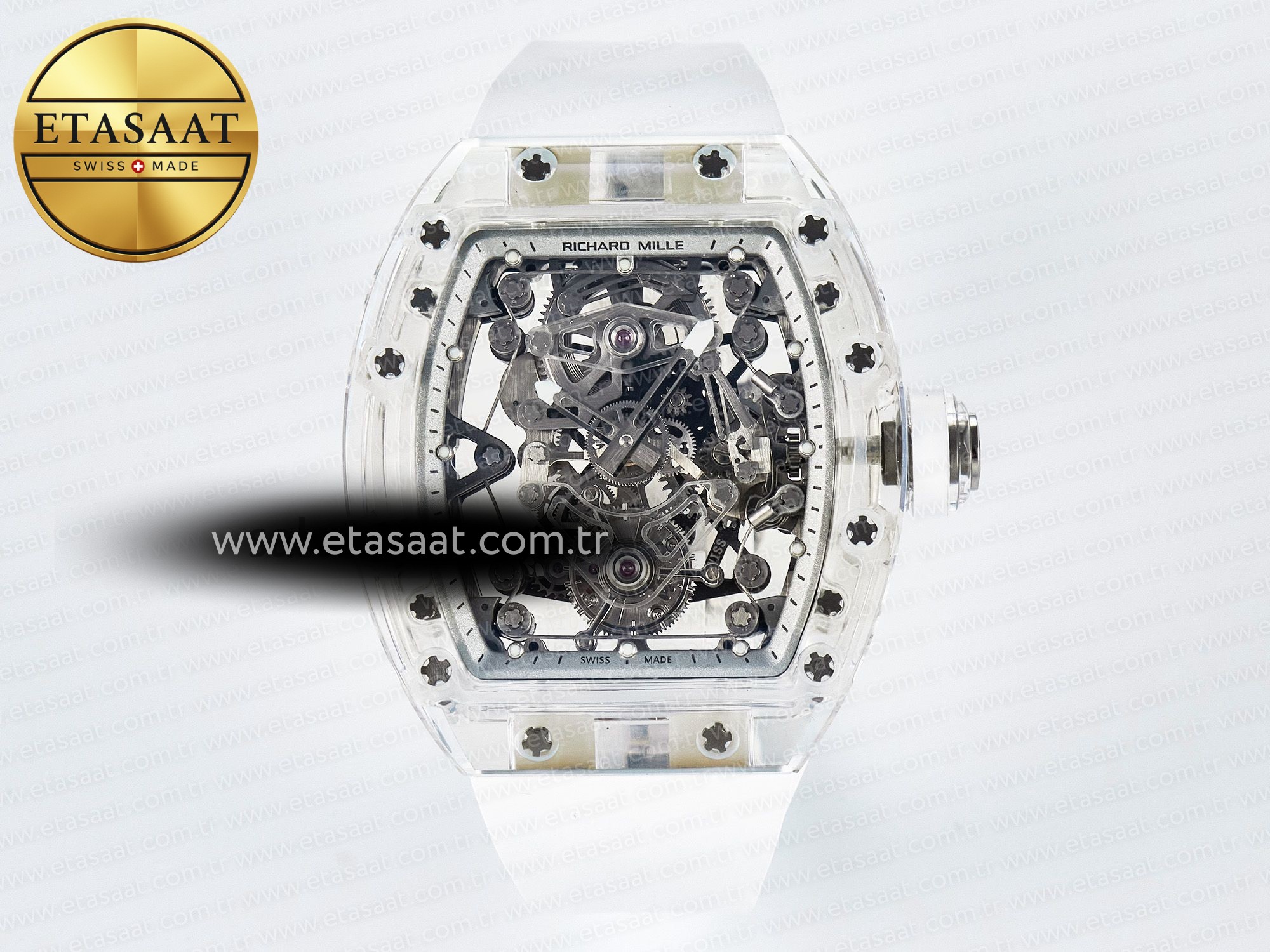 Richard Mille RM56-02 Şeffaf Tourbillon Beyaz Kauçuk Eta Saat - 1:1 Süper Klon Replika Saat Richard Mille RM56-02 Şeffaf Tourbillon Beyaz Kauçuk Eta Saat - 1:1 Süper Klon Replika Saat