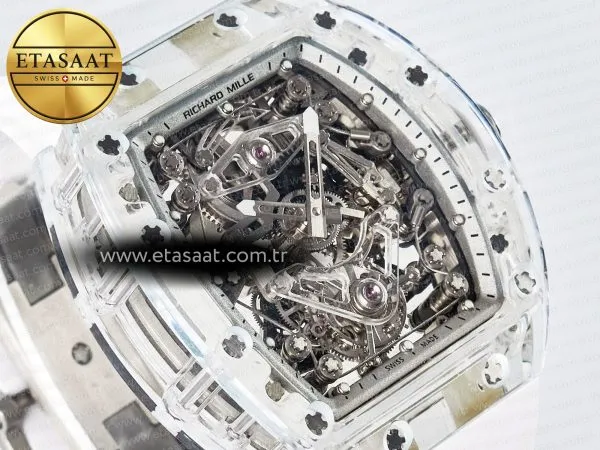 Richard Mille RM56-02 Şeffaf Tourbillon Beyaz Kauçuk Eta Saat - Görsel 4 - 1:1 Süper Klon Saat