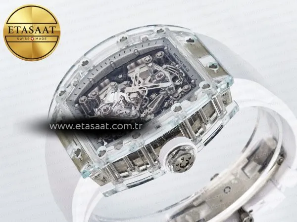 Richard Mille RM56-02 Şeffaf Tourbillon Beyaz Kauçuk Eta Saat - Görsel 5 - 1:1 Süper Klon Saat