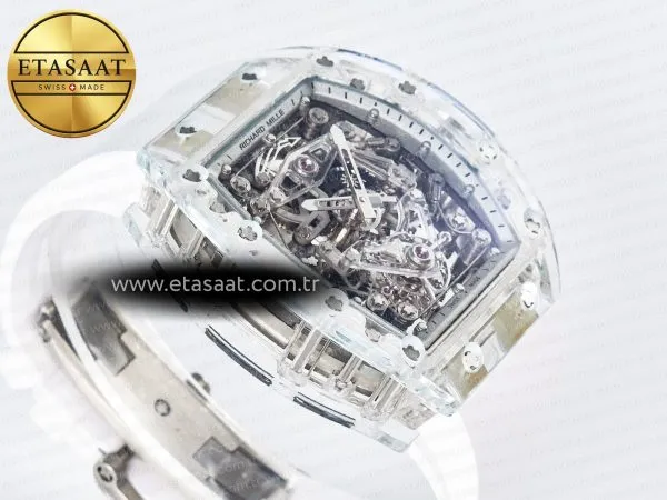Richard Mille RM56-02 Şeffaf Tourbillon Beyaz Kauçuk Eta Saat - Görsel 6 - 1:1 Süper Klon Saat