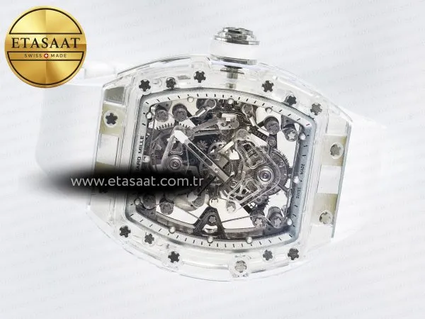 Richard Mille RM56-02 Şeffaf Tourbillon Beyaz Kauçuk Eta Saat - Görsel 8 - 1:1 Süper Klon Saat